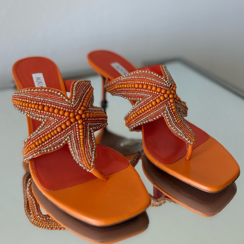 New AQUAZZURA Reef Star beaded leather thong sandals 40 - Picture 6 of 12